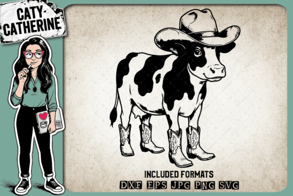 Cow Wearing Cowboy Hat Boots Western Embroidery Design Review